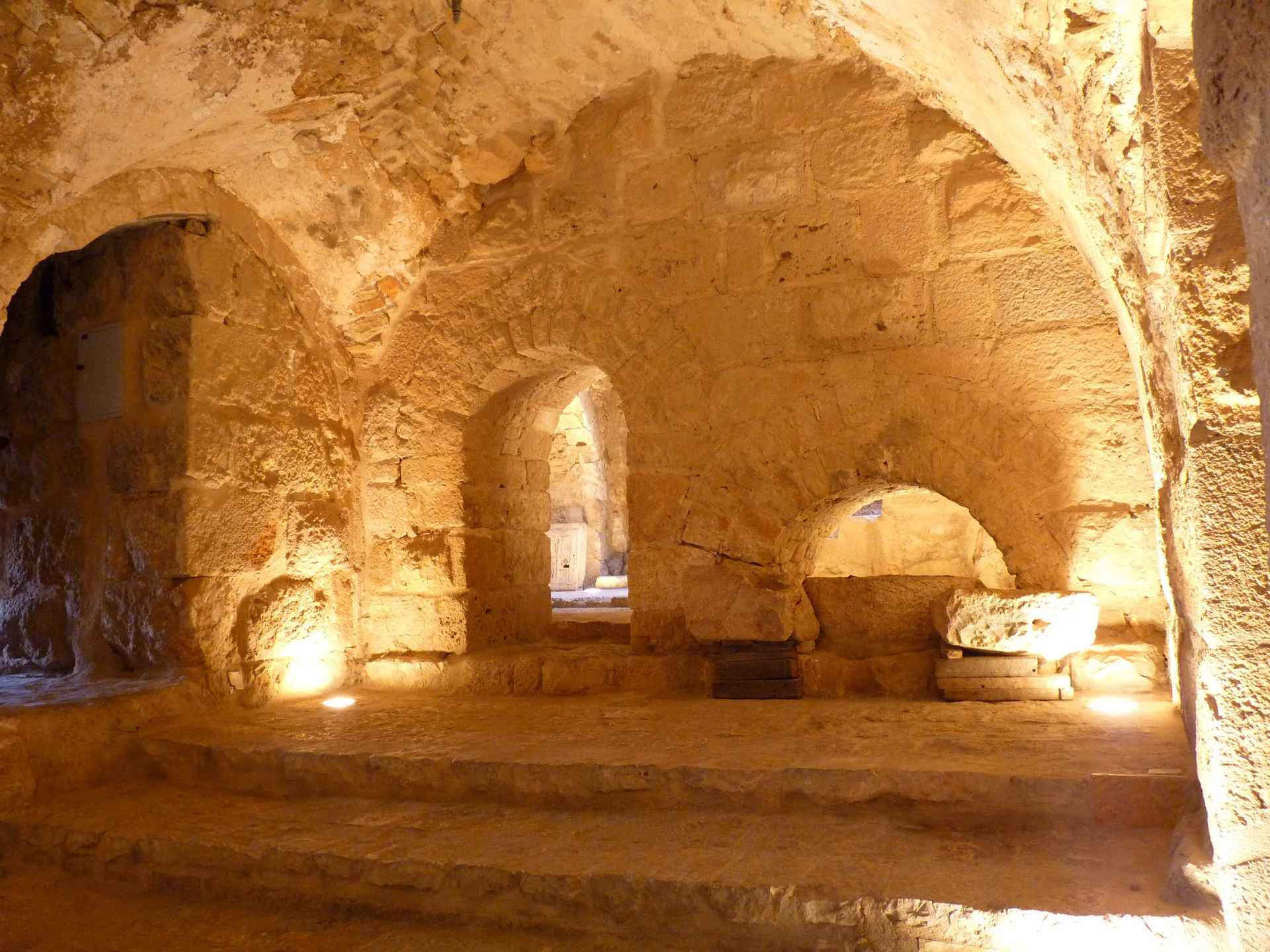 Stone towers and historic walls of Ajloun Castle Jordan