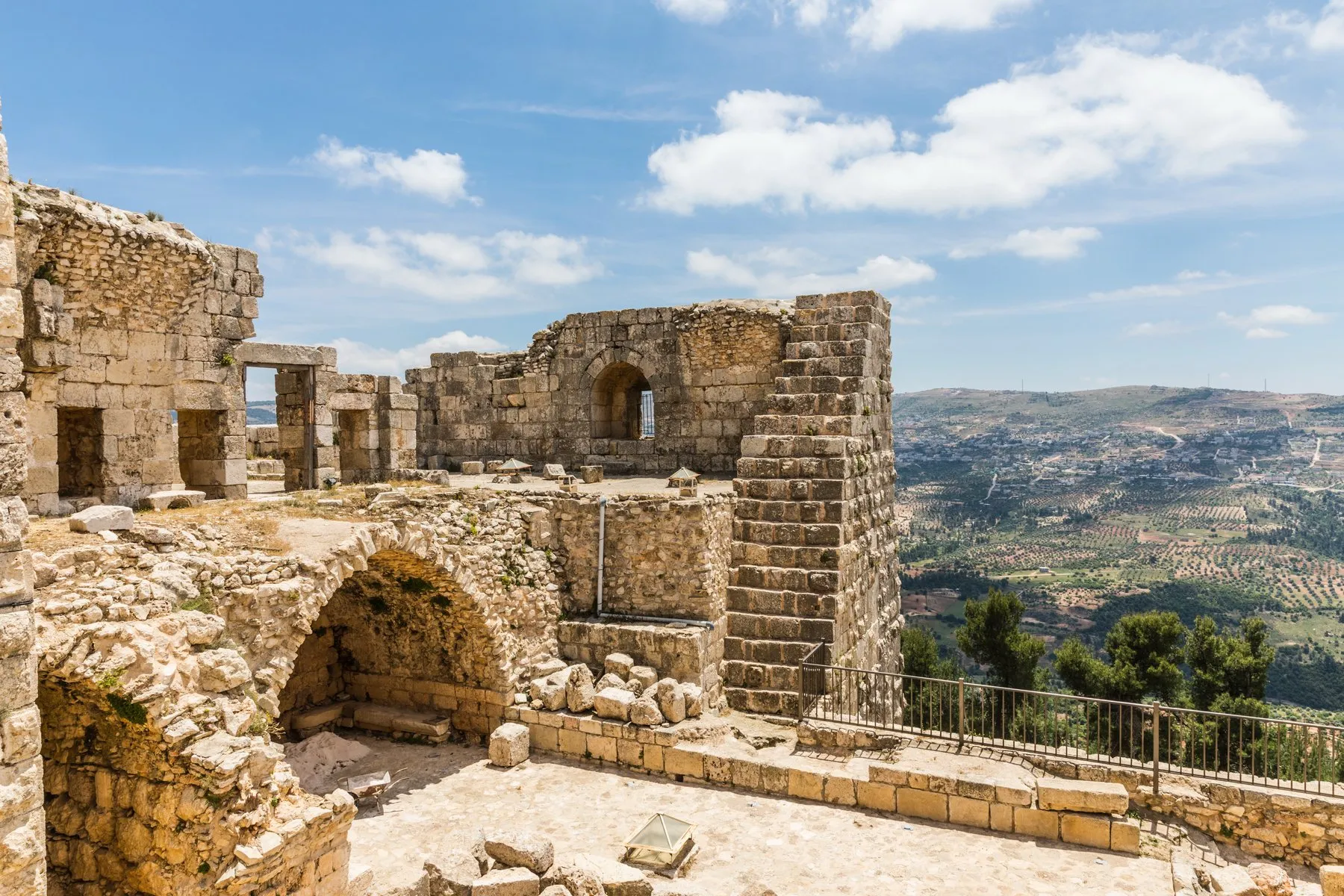 Stone towers and historic walls of Ajloun Castle Jordan