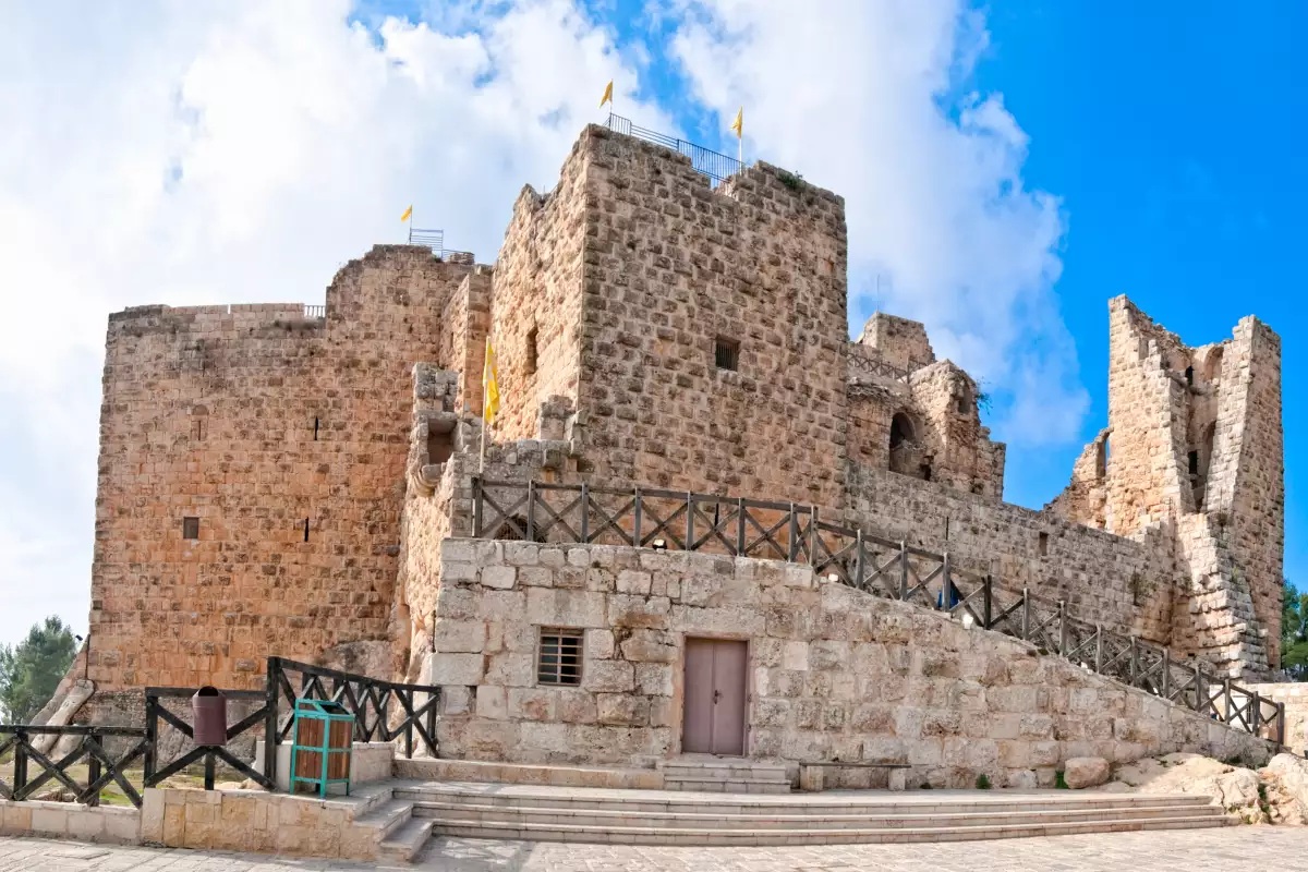 Medieval Islamic castle and green highlands of Ajloun Jordan