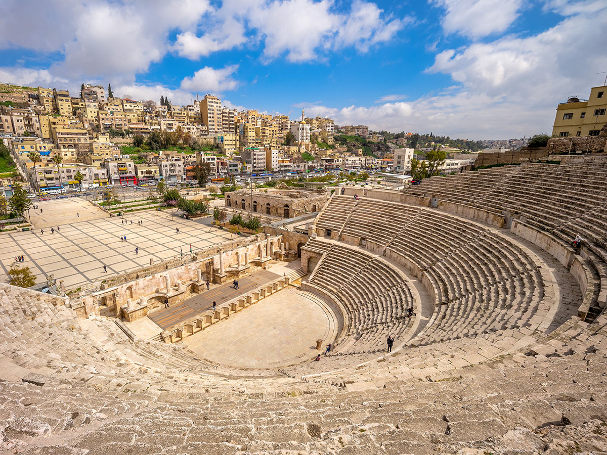 Historic landmarks and hillside neighborhoods in Amman Jordan