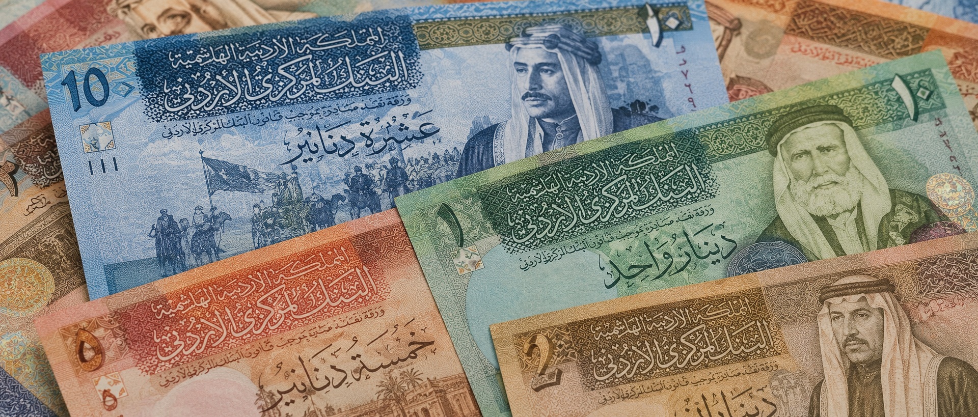 Billetes de dinar jordano y moneda utilizada en Jordania