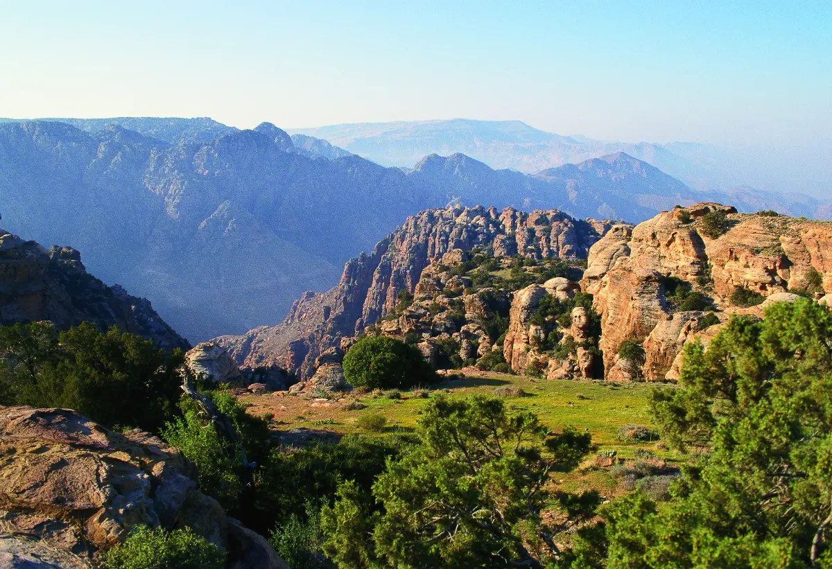 Panoramic mountain and canyon views in Dana Reserve Jordan