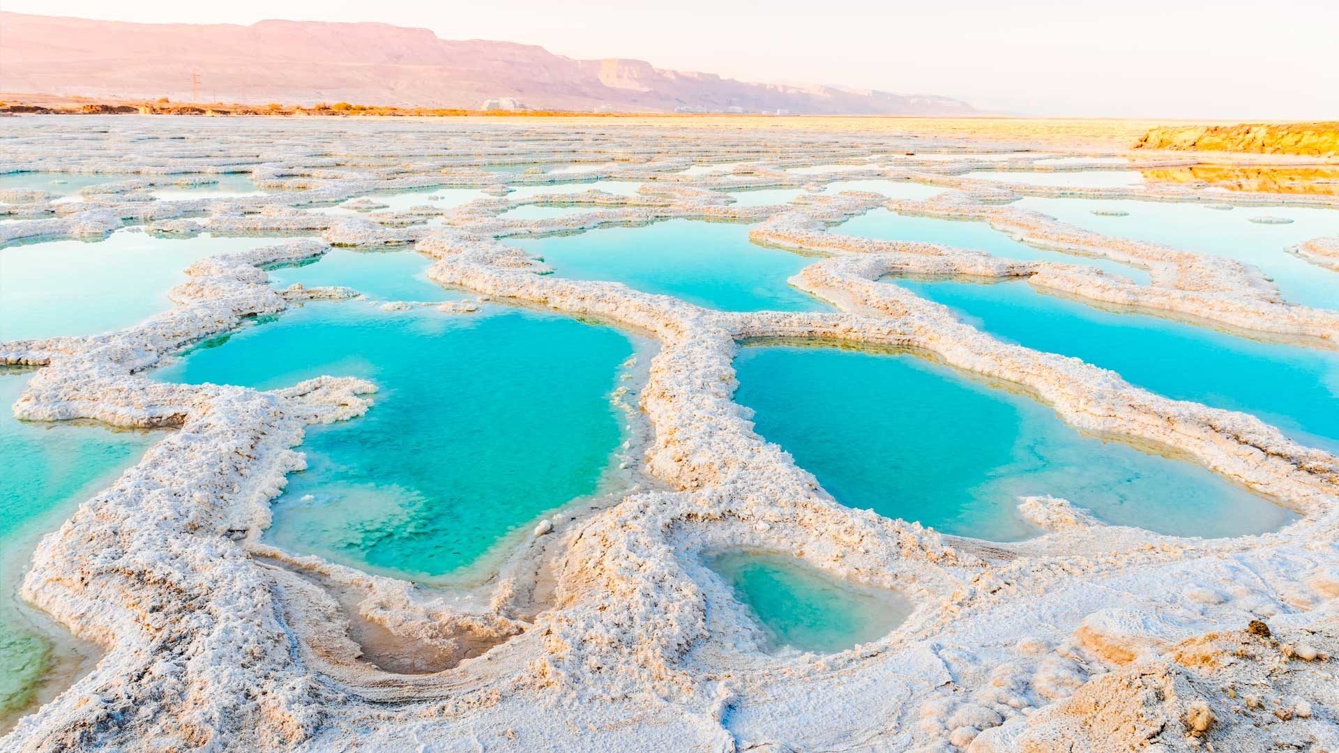 Panoramic view of the Dead Sea and desert mountains in Jordan