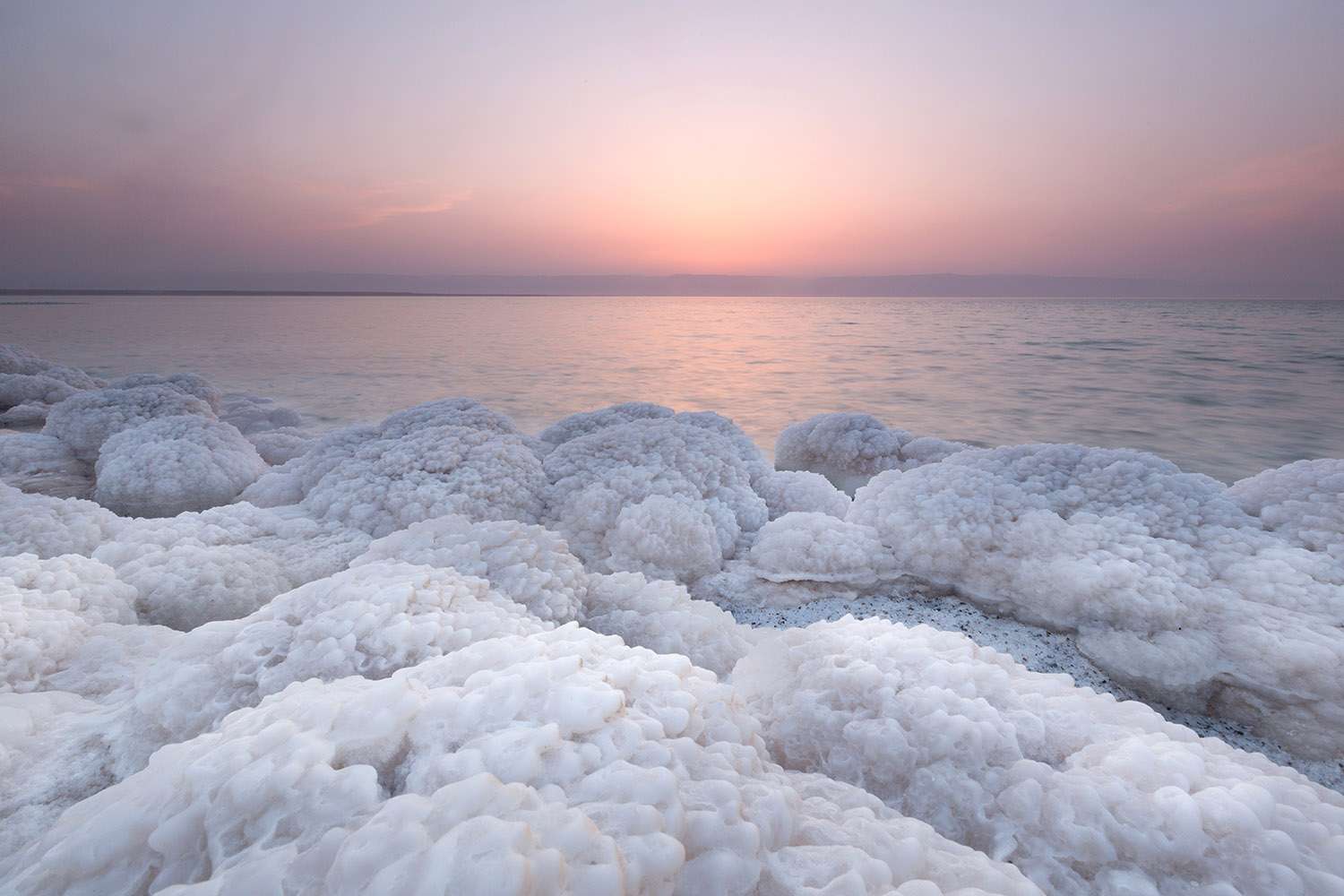Dead Sea shoreline and salt formations in Jordan