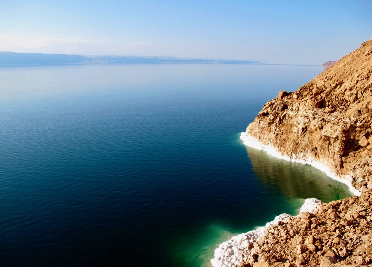 Relaxing travel moment at the lowest point on earth in Jordan
