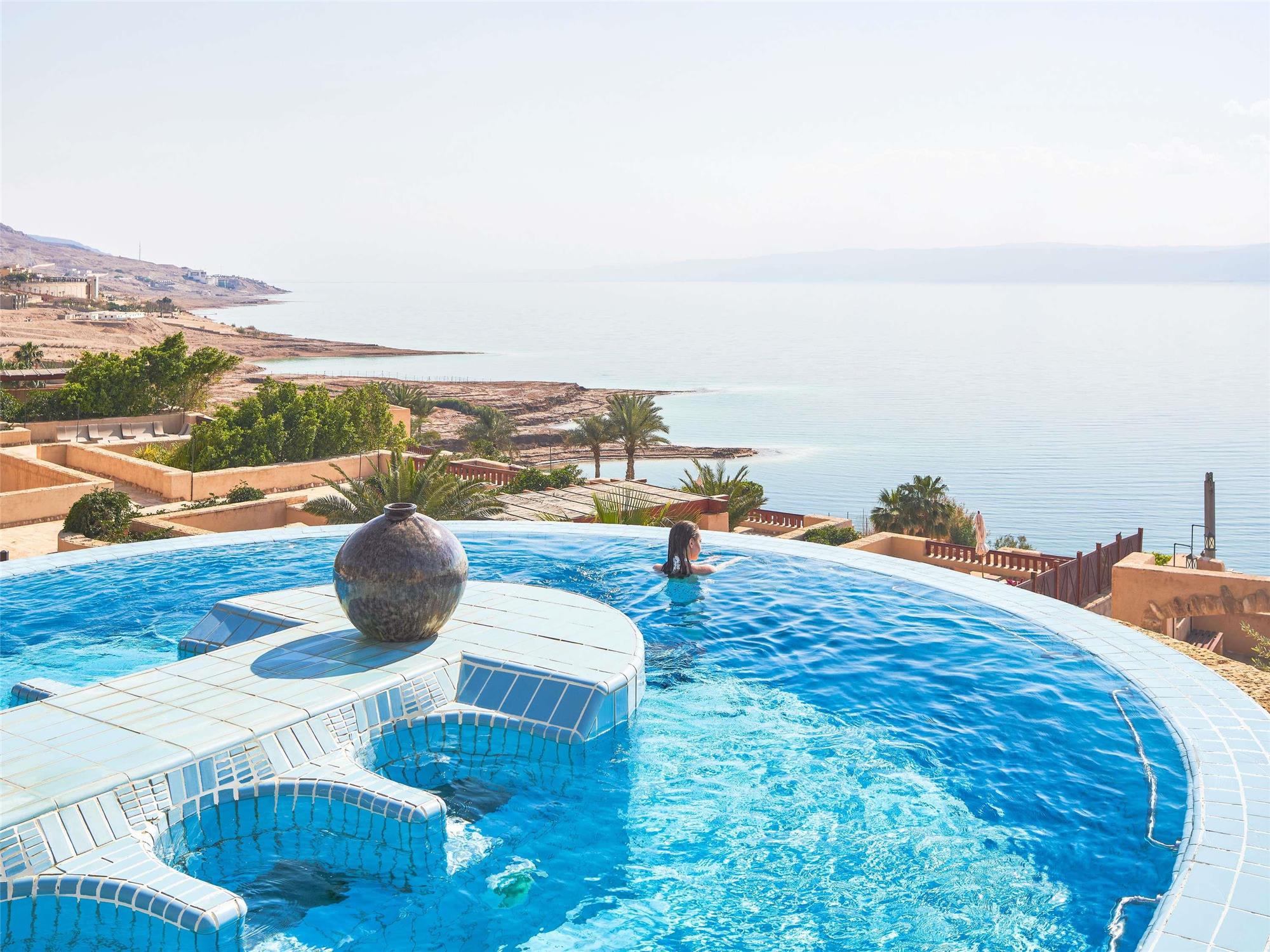 Luxury resort and desert landscape overlooking the Dead Sea Jordan