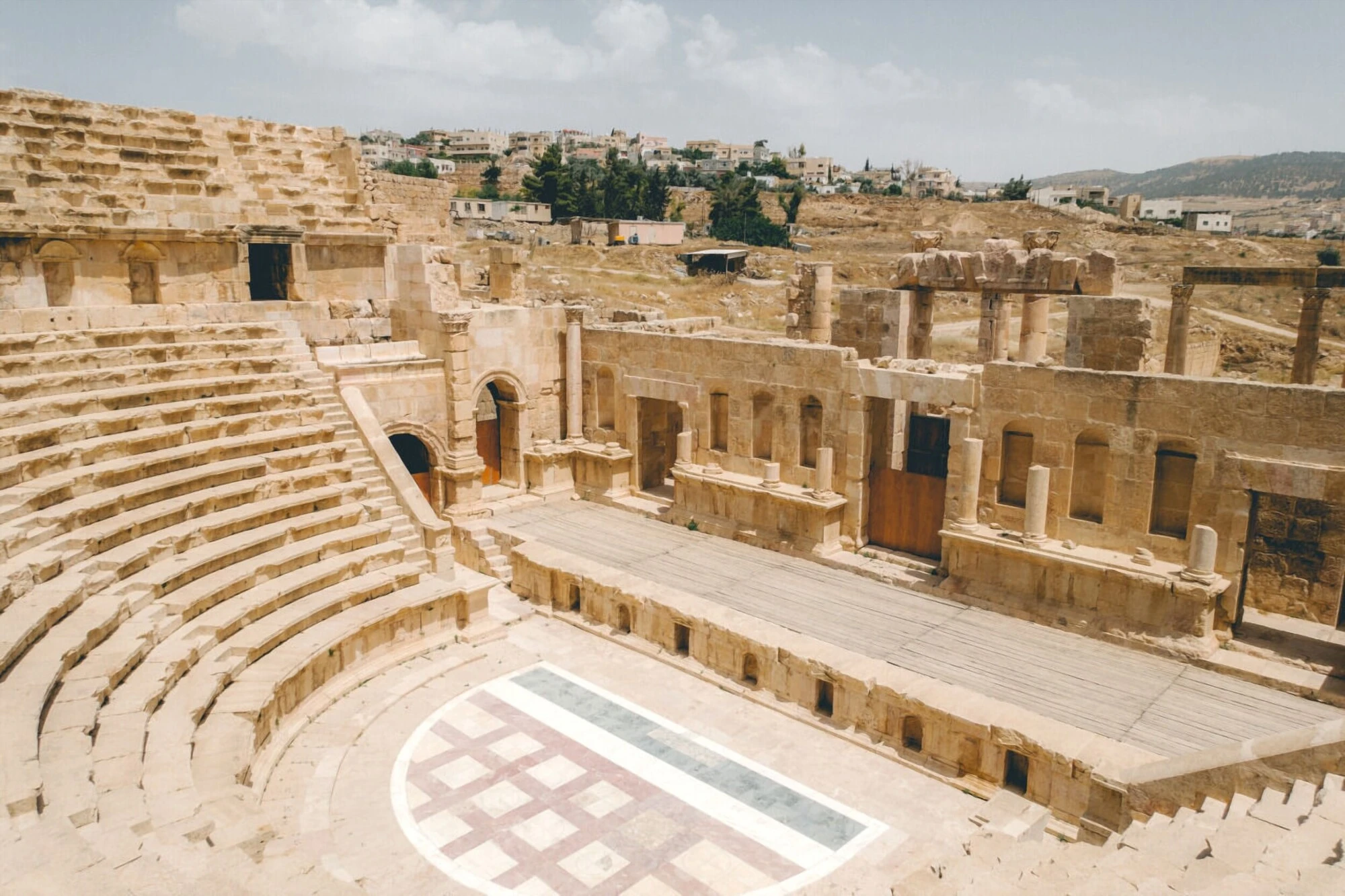 Ancient Roman columns and archaeological ruins in Jerash Jordan