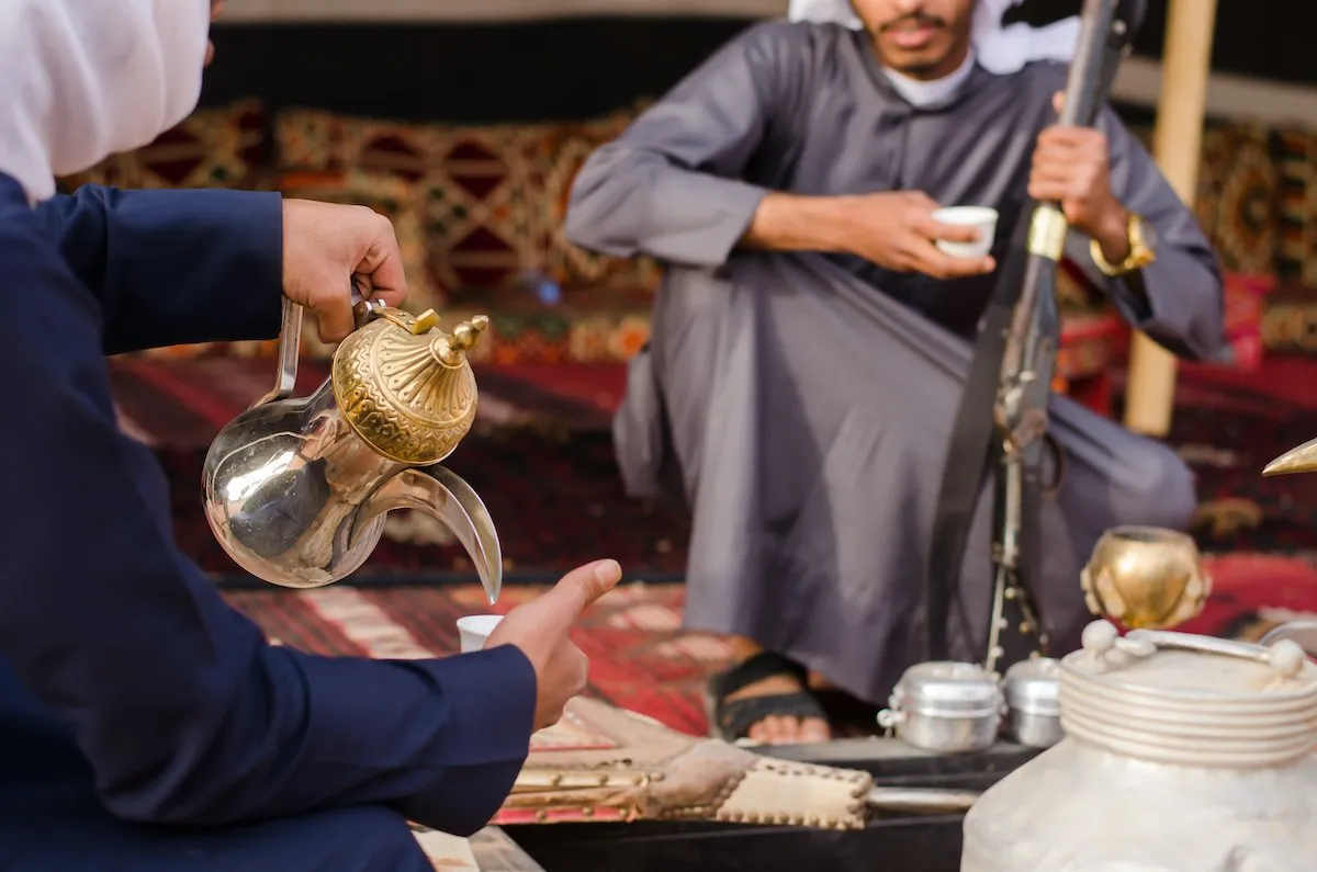 Arabic coffee and Bedouin tea prepared in the Jordanian desert