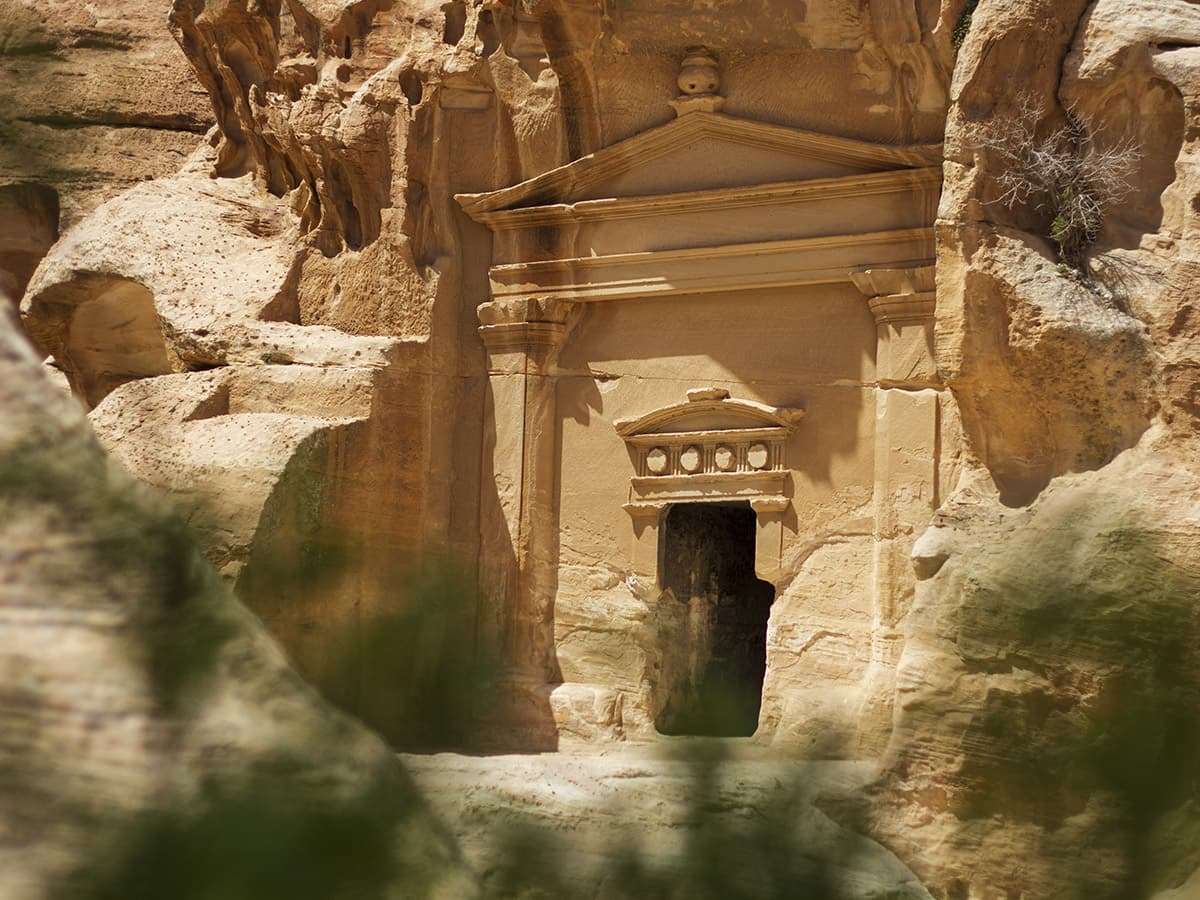 Archaeological remains and desert scenery at Little Petra