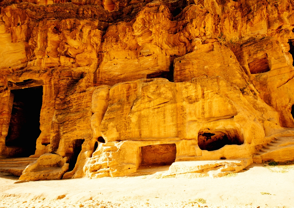 Siq al Barid and rock cut monuments in Little Petra Jordan