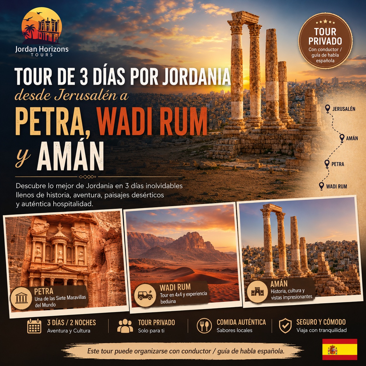 Excursión de 3 días a Jordania desde Jerusalén: Amán, Petra y Wadi Rum.