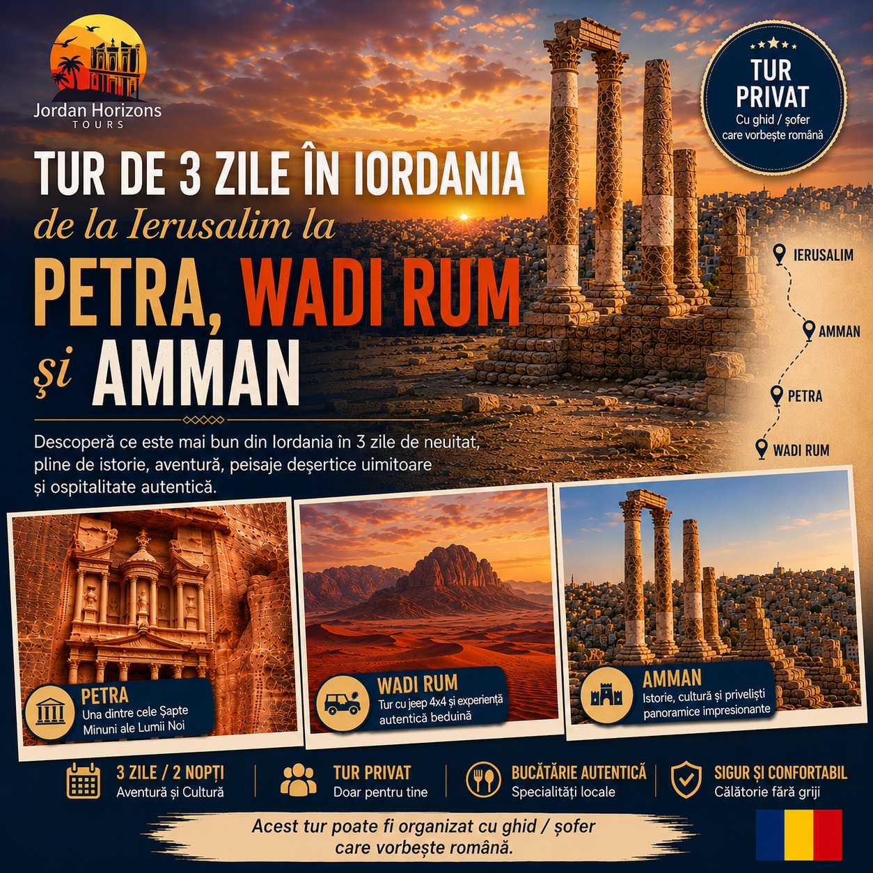 Tur de 3 zile în Iordania din Ierusalim – Amman, Petra și Wadi Rum