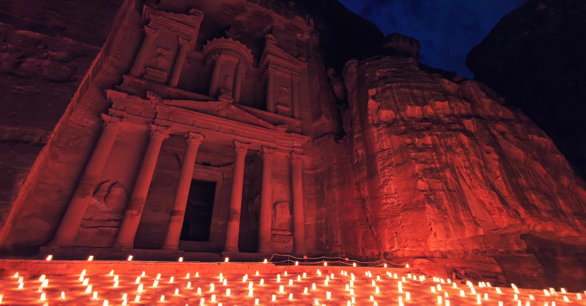 Ancient Petra monuments and rose colored cliffs in Jordan