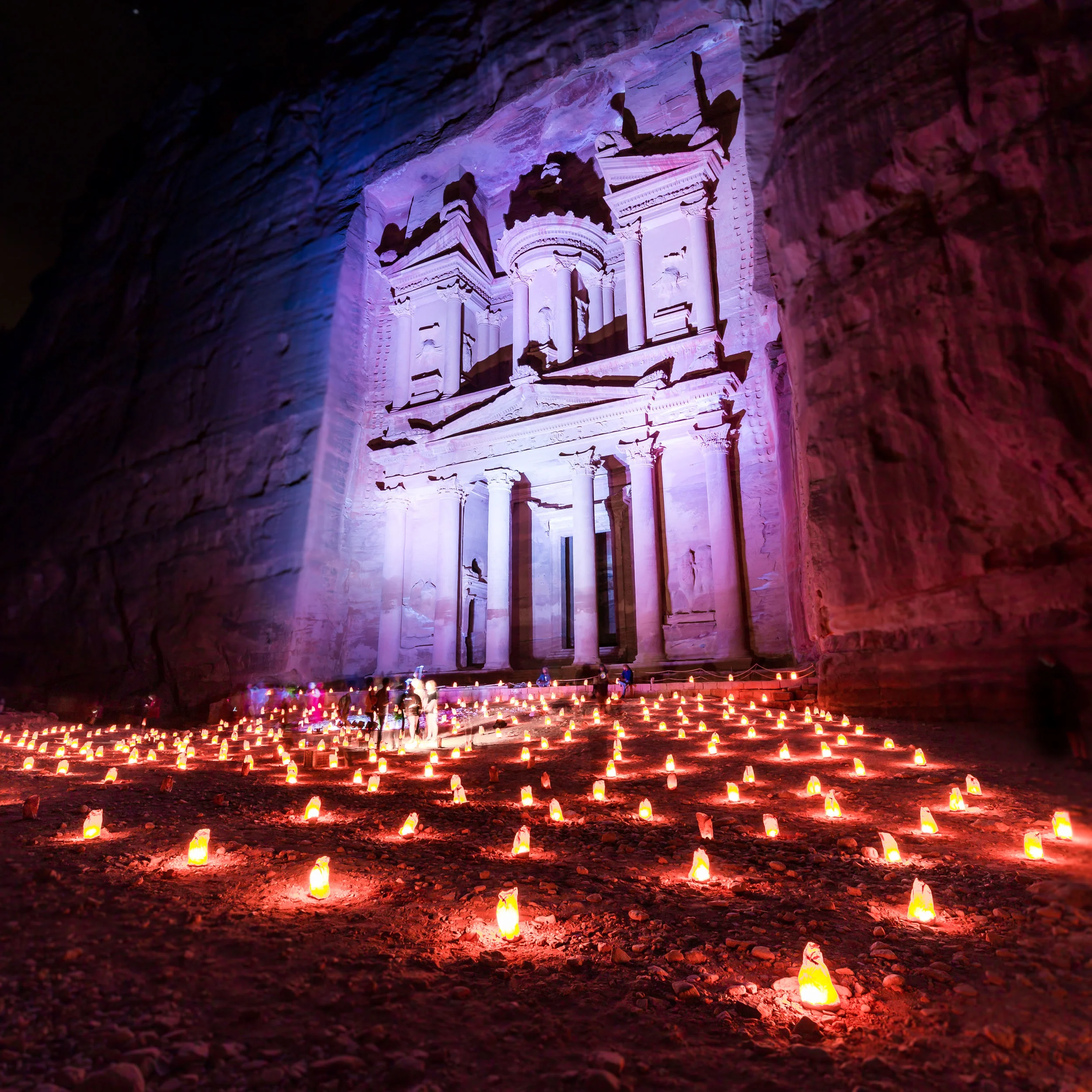 Ancient Nabataean architecture carved into the rock at Petra Jordan