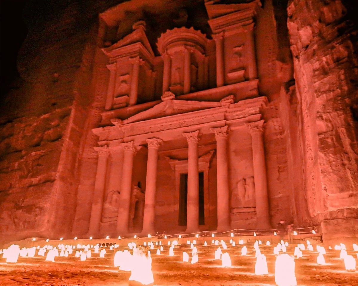 Rose red city of Petra archaeological site in southern Jordan