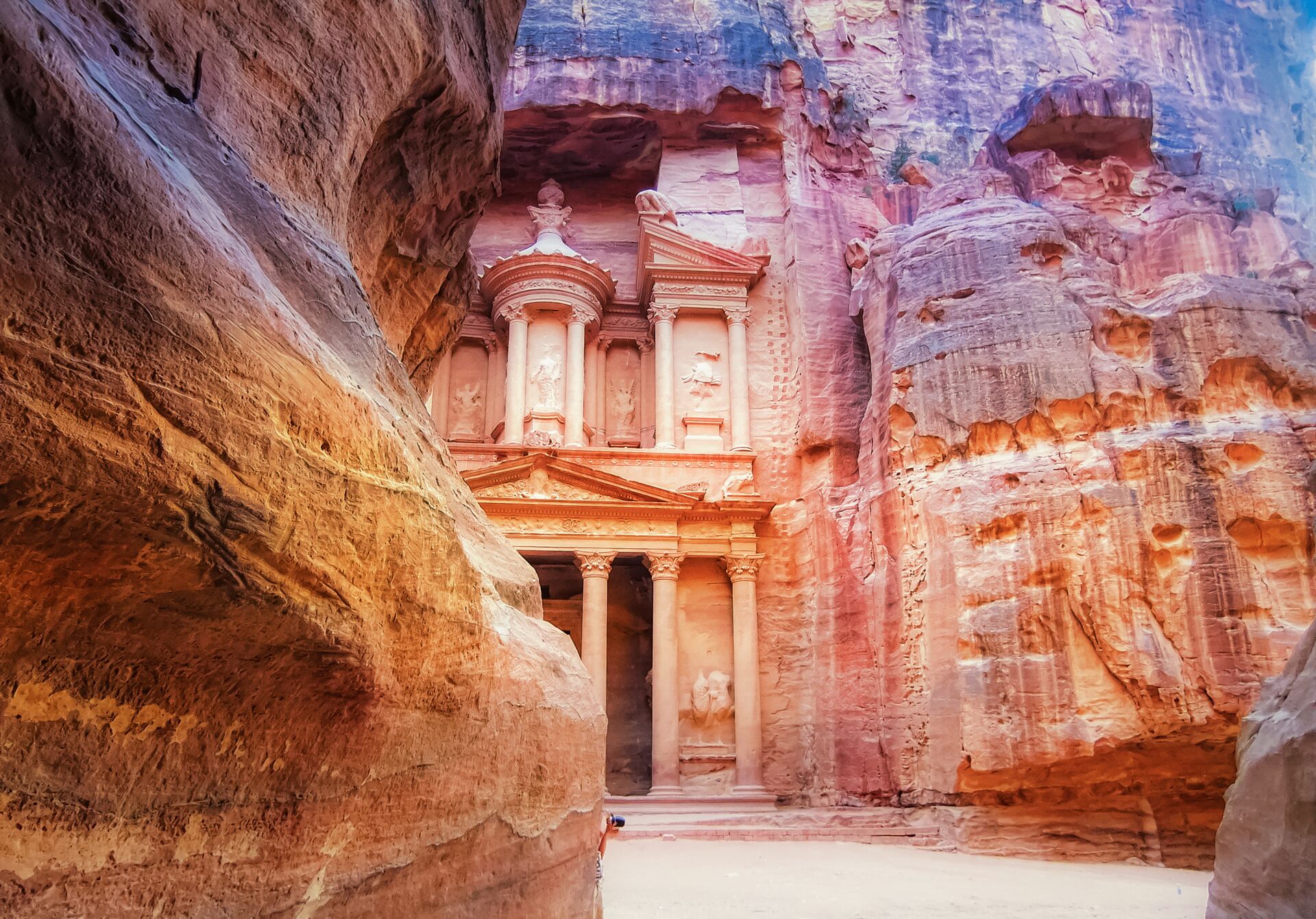 Panoramic view of Petra archaeological park and surrounding mountains