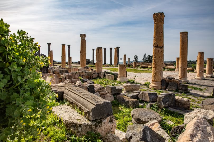Roman ruins and hillside scenery at Umm Qais Jordan