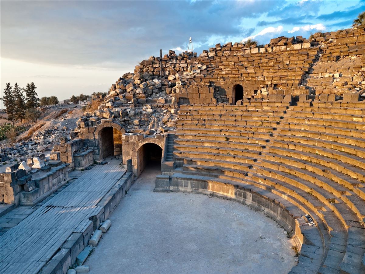 Historic Gadara site and stone streets in Umm Qais Jordan