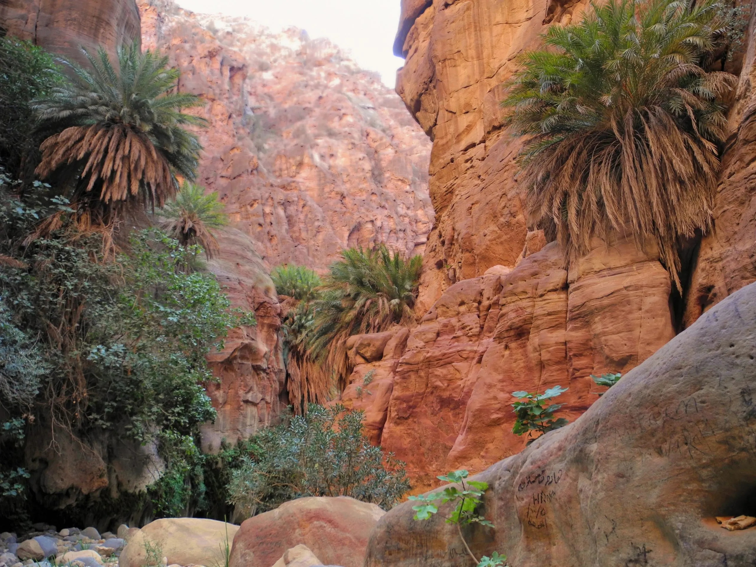 Wadi Al Ghuwair canyon hiking trail in Jordan