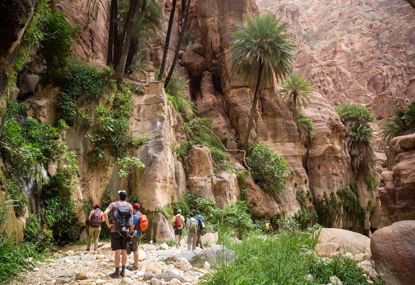 Water stream and sandstone canyon in Wadi Al Ghuwair