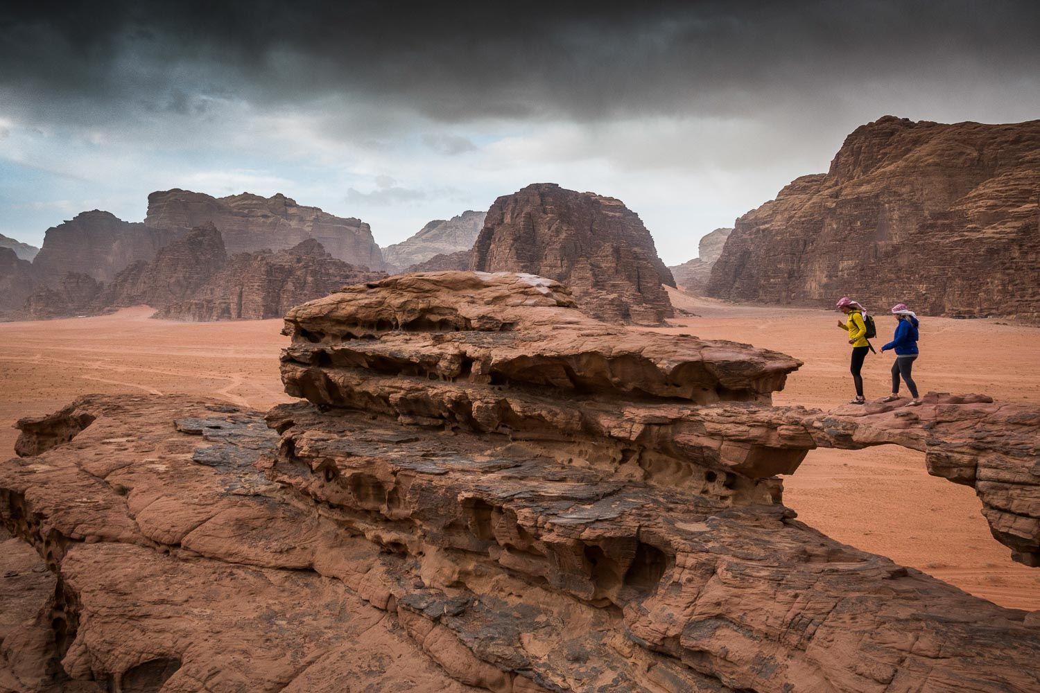 Sunset colors over the desert wilderness of Wadi Rum Jordan