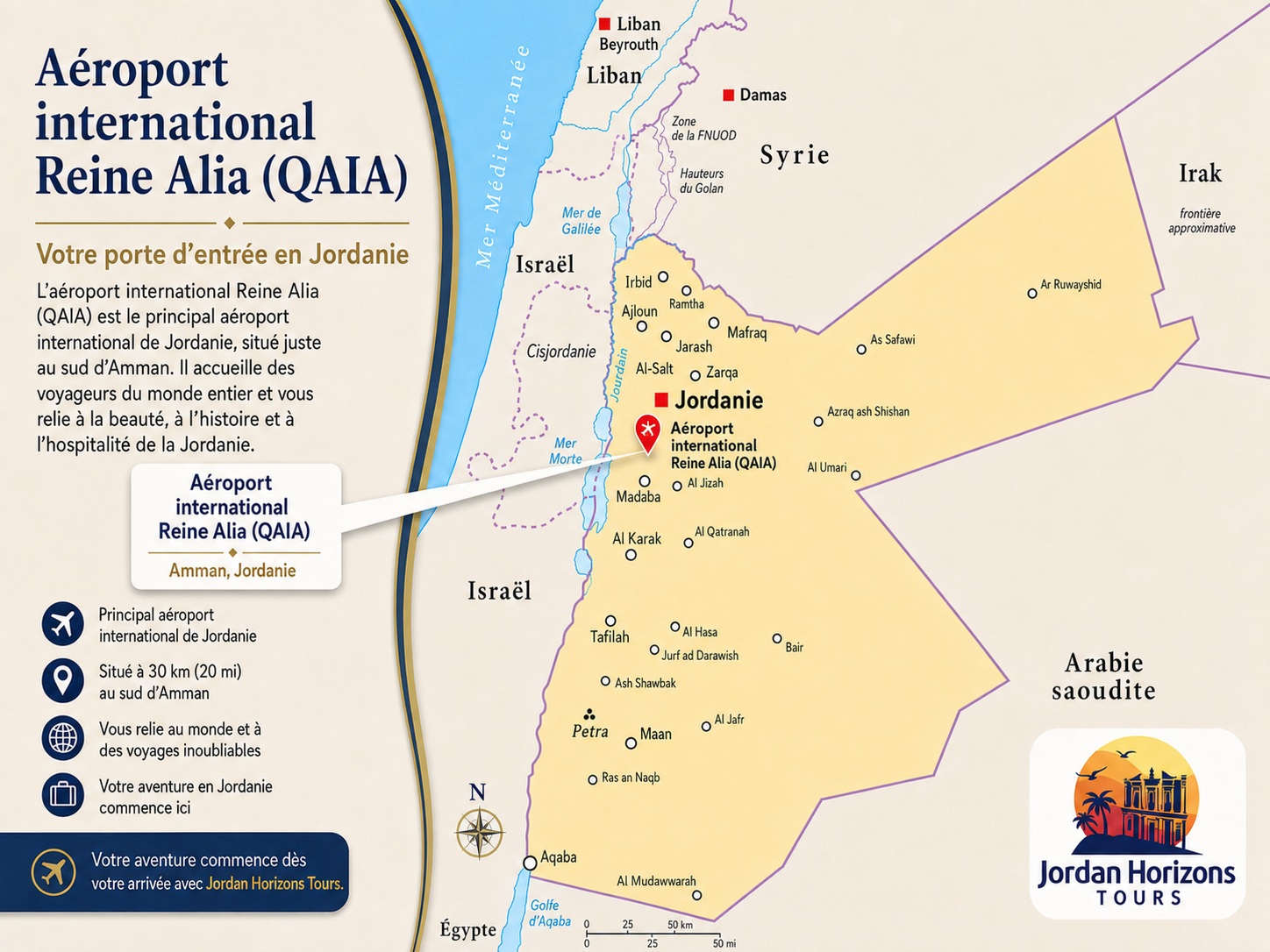 Circuits privés en Jordanie au départ de l’aéroport international Reine Alia – Amman