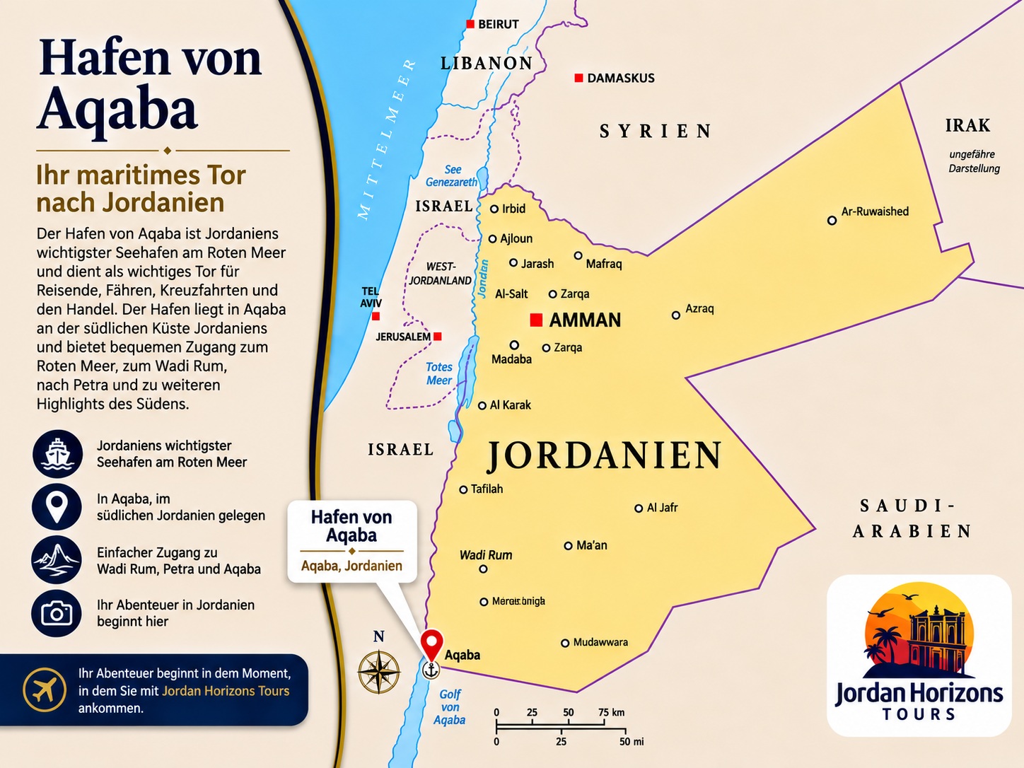 Landausflüge ab dem Hafen von Aqaba – Private Jordanien-Touren und Ausflüge ab Aqaba