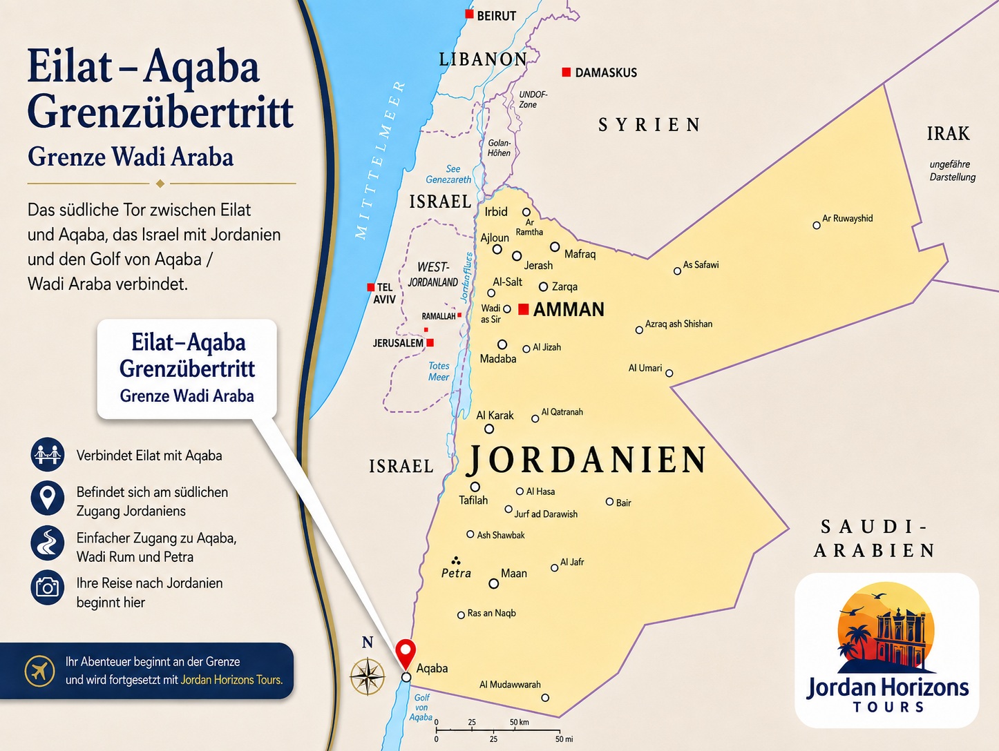 Jordanien-Touren und Ausflüge ab dem Grenzübergang Eilat / Wadi Araba