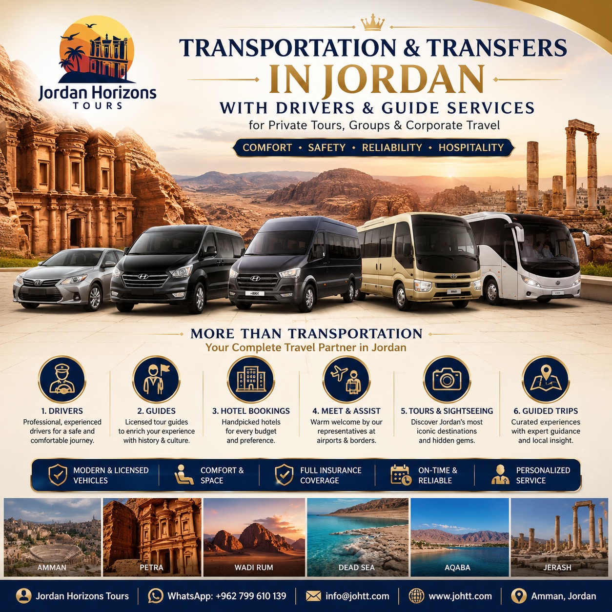 Jordan private transportation, transfers, drivers and tour guide services by Jordan Horizons Tours