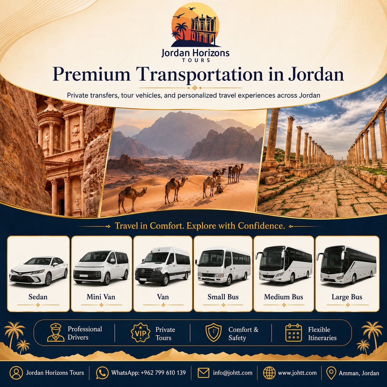 Private transportation and driver service for tours in Jordan
